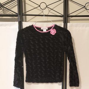 Cupids Cup Black faux fur top with pink flower